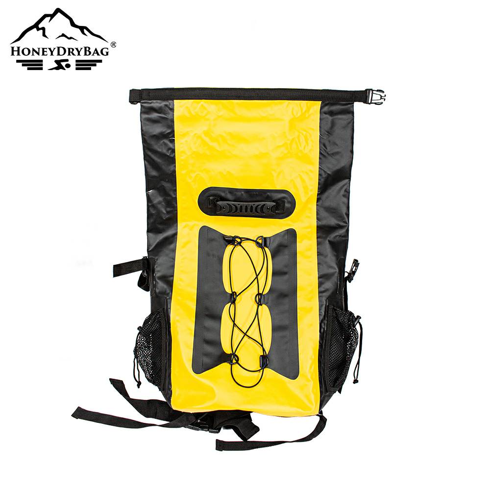 Tarpaulin Roll-top Waterproof Backpack with Bungee Cord for Camping Traveling